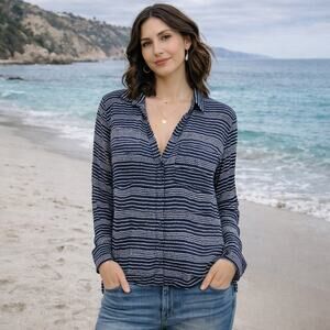 Cloth & Stone Blue  Dotted Long Sleeve  Button Down  Top Shirt XS